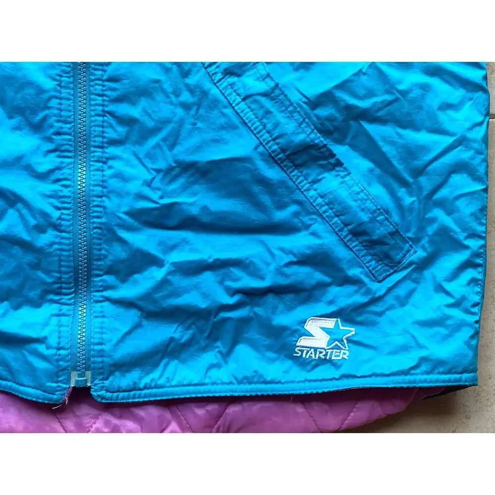 Charlotte Hornets 90s STARTER Vest puffer jacket L teal purple NBA vintage